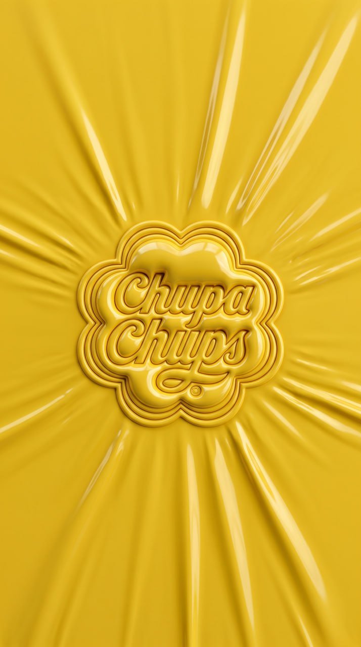 Логотип Chupa Chups под жёлтой термоусадочной плёнкой